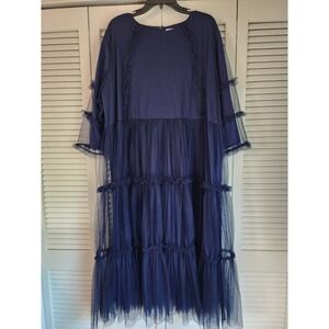 Dainty Jewells Elegant Navy Tulle Maxi Modest Lined Long Dress Womens Plus 4XL